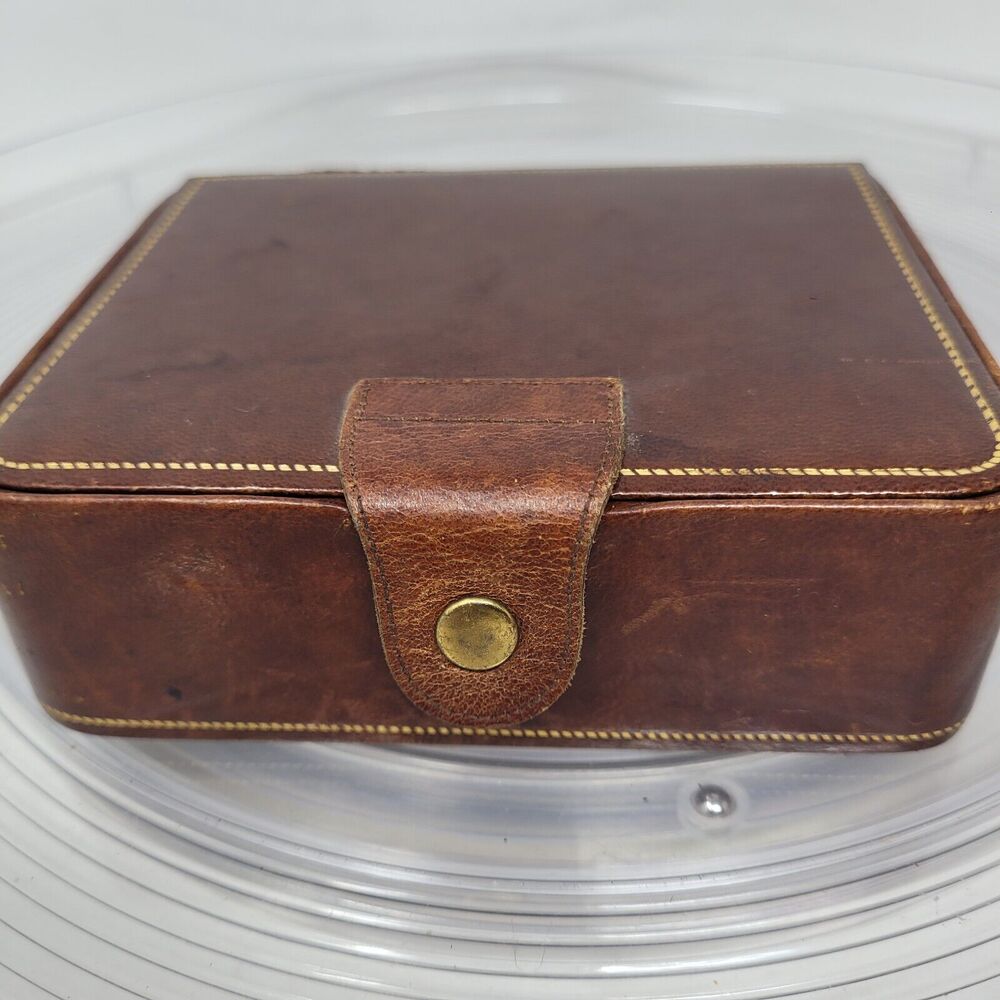 Vtg Italian Jewelry Box Valet Dk Brown Leather W Gold Embossing EUC 1920's-40's